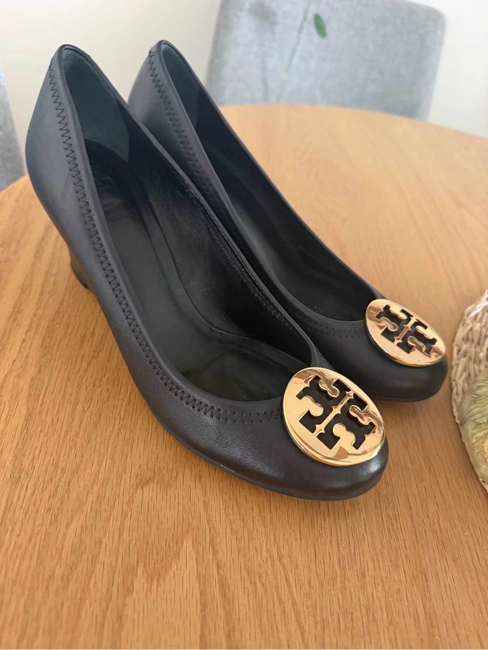 Tory Burch Black Leather Sally Wedge Woman’s Size 8/7.5 AUTHENTIC